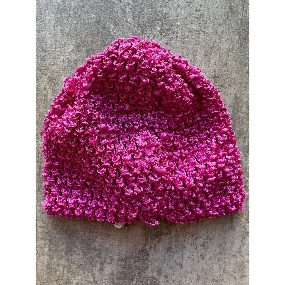 Little Me Baby Girl Pink Purple Tulle Flower Fancy Crochet Hat 0-12 Months CUTE